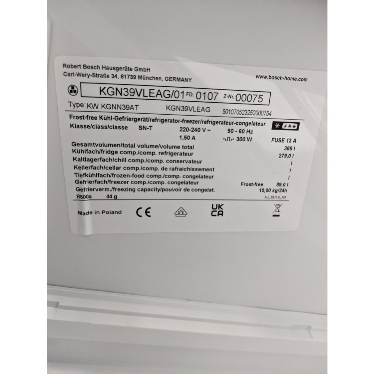 Refurbished Bosch Serie 4 KGN39VLEAG Freestanding 366 Litre 70/30 Fridge Freezer Stainless Steel