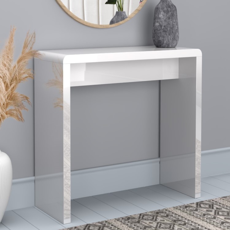 Narrow White High Gloss Console Table - Tiffany