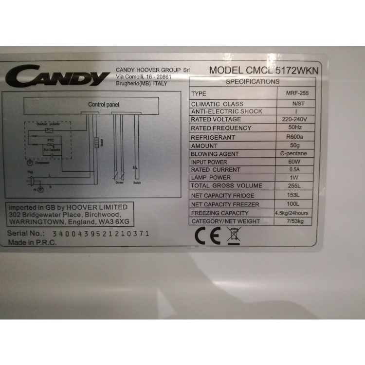 Refurbished Candy CMCL5172WKN Freestanding 253 Litre 50/50 Low Frost Fridge Freezer White