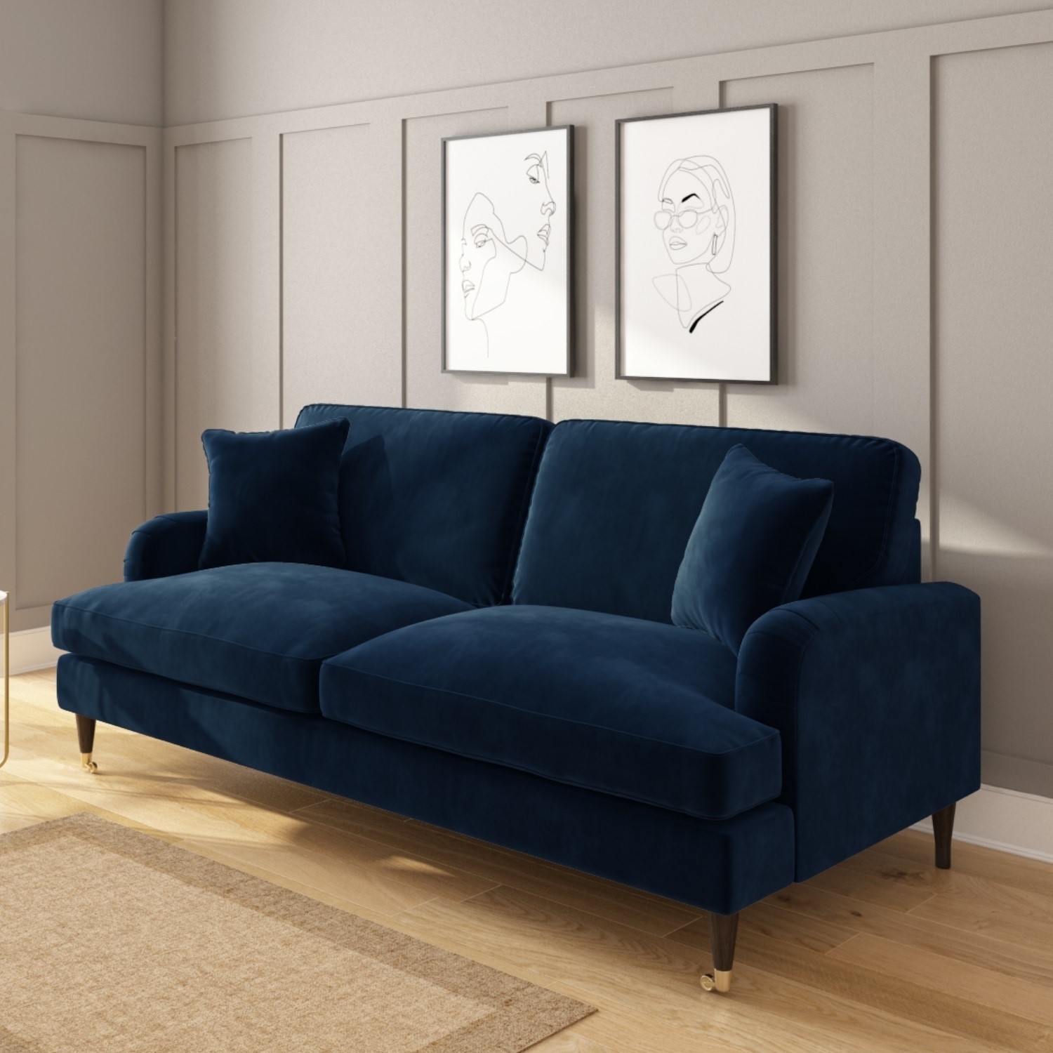 Navy Blue Velvet 3 Seater Sofa - Payton