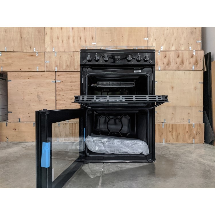 Refurbished Hotpoint HDM67G0CCB 60cm Double Oven Gas Cooker with Lid and Assisted Cleaning Black