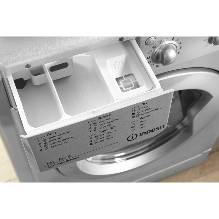 Refurbished Indesit IWDC65125SUKN Freestanding 6/5KG 1200 Spin Washer Dryer Silver