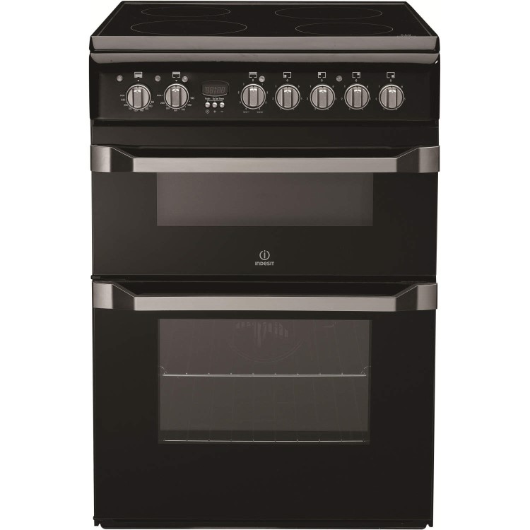 Indesit ID60C2K 60cm Double Oven Electric Cooker With Ceramic Hob - Black