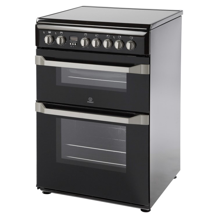 Indesit ID60C2K 60cm Double Oven Electric Cooker With Ceramic Hob - Black