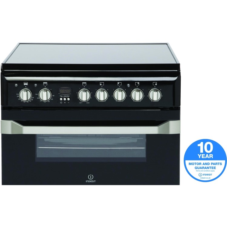 Indesit ID60C2K 60cm Double Oven Electric Cooker With Ceramic Hob - Black