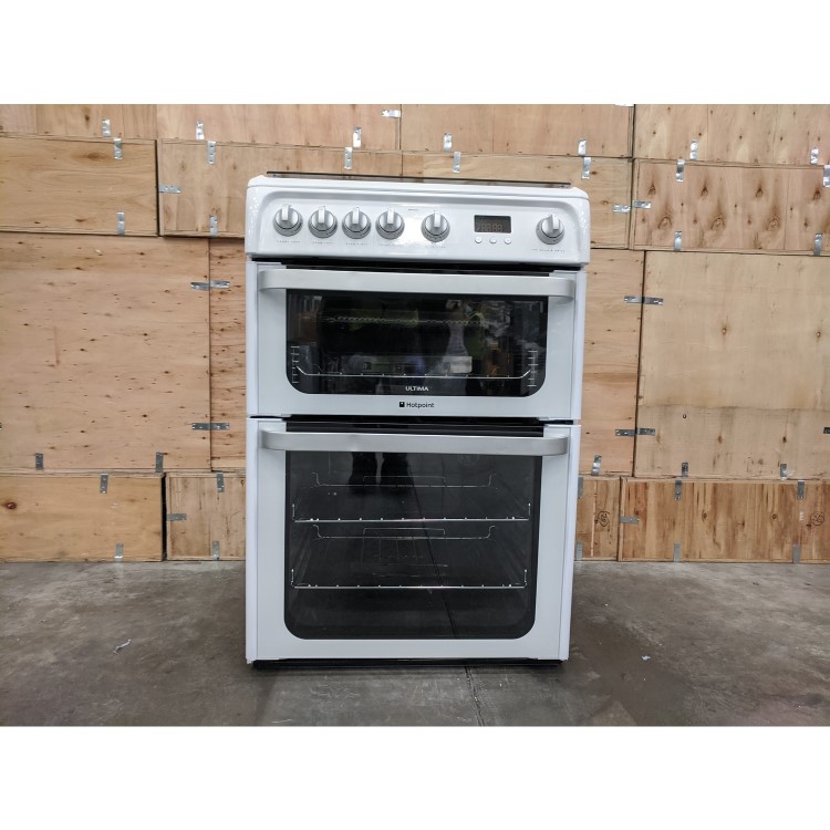 Refurbished Hotpoint Ultima HUG61P 60cm Double Oven Gas Cooker White