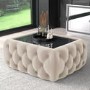 Cream Velvet Ottoman Coffee Table with Mirrored Top - Clio