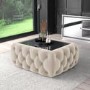 Cream Velvet Ottoman Coffee Table with Mirrored Top - Clio