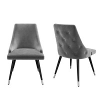 Set of 2 Light Grey Velvet Dining Chairs - Maddy