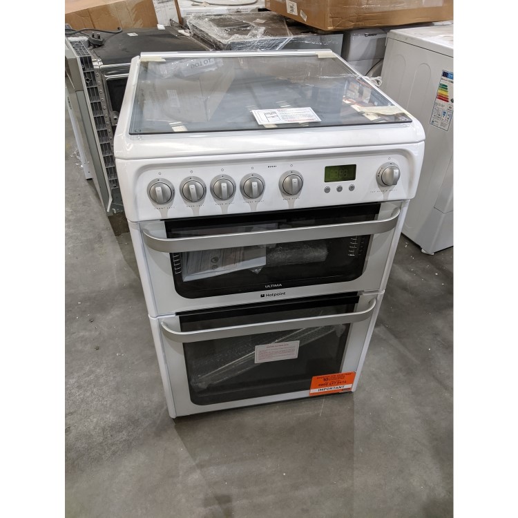 Refurbished Hotpoint Ultima HUG61P 60cm Double Oven Gas Cooker White