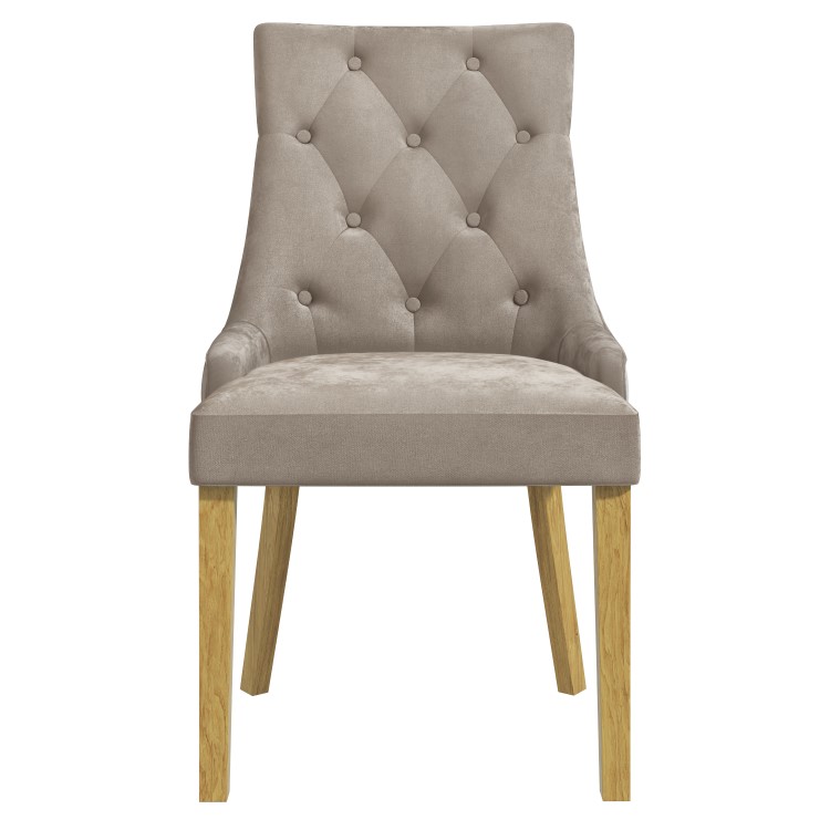 Set of 2 Mink Velvet Dining Chairs with Oak Legs - Kaylee
