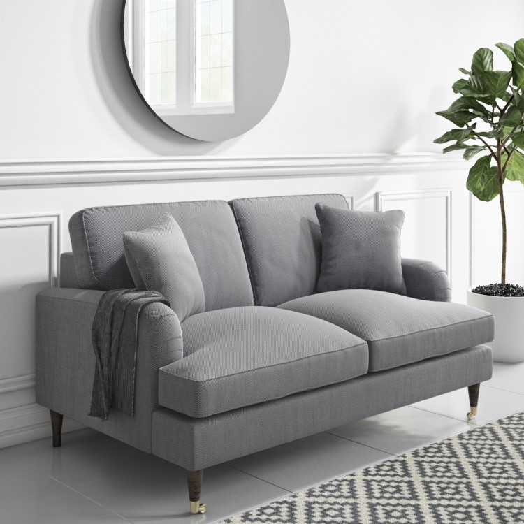 Grey 2 Seater Sofa in Woven Fabric - Payton
