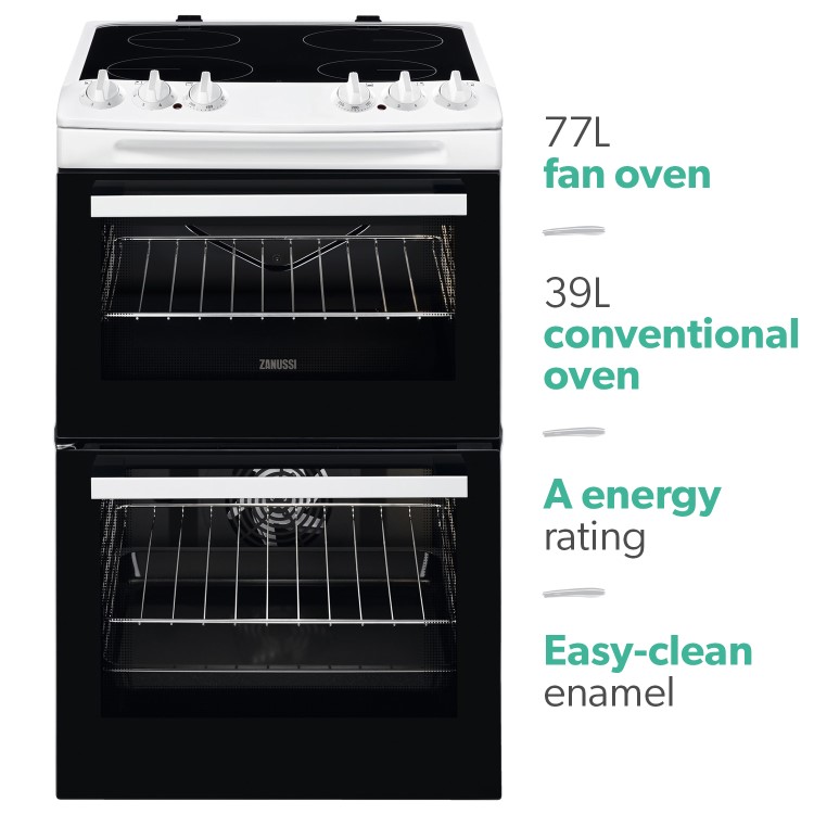 Refurbished Zanussi ZCV46050WA 55cm Electric Cooker With Ceramic Hob