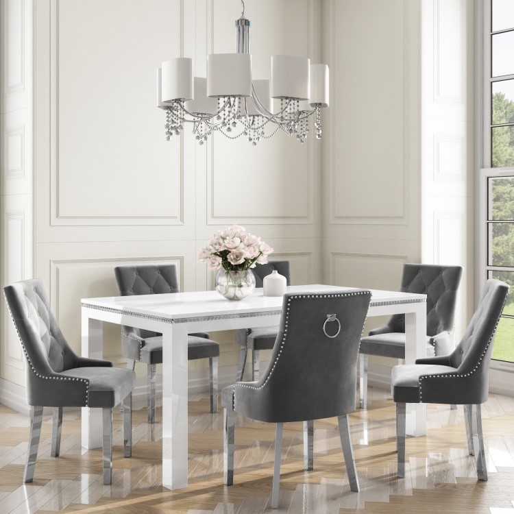 Set of 2 Grey Knocker Chairs in Velvet with Chrome Legs & Studs - Jade Boutique 