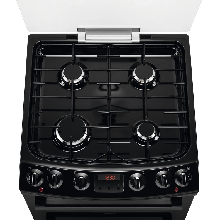 Zanussi 60cm Double Oven Dual Fuel Cooker with Lid - Black