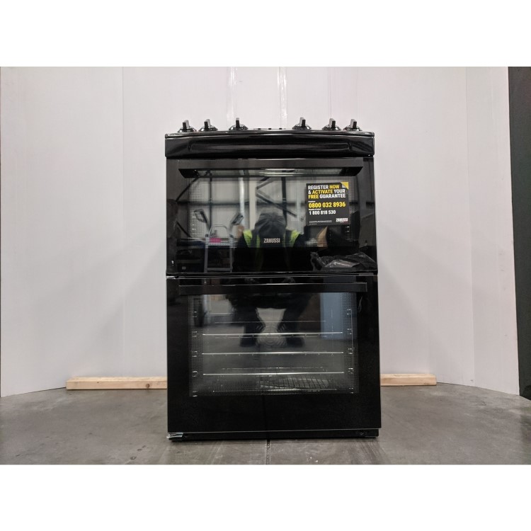 Refurbished Zanussi ZCK66350BA 60cm Double Oven Dual Fuel Cooker with Lid Black