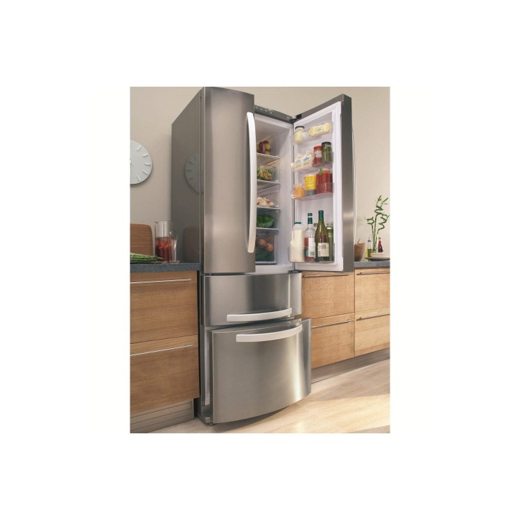 Hotpoint FFU4DX Quadrio 70cm Wide Frost Free Freestanding Fridge Freezer Stainless Steel
