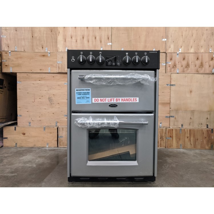 Refurbished Belling Farmhouse 60DF 60cm Double Oven Dual Fuel Mini Range Cooker - Silver