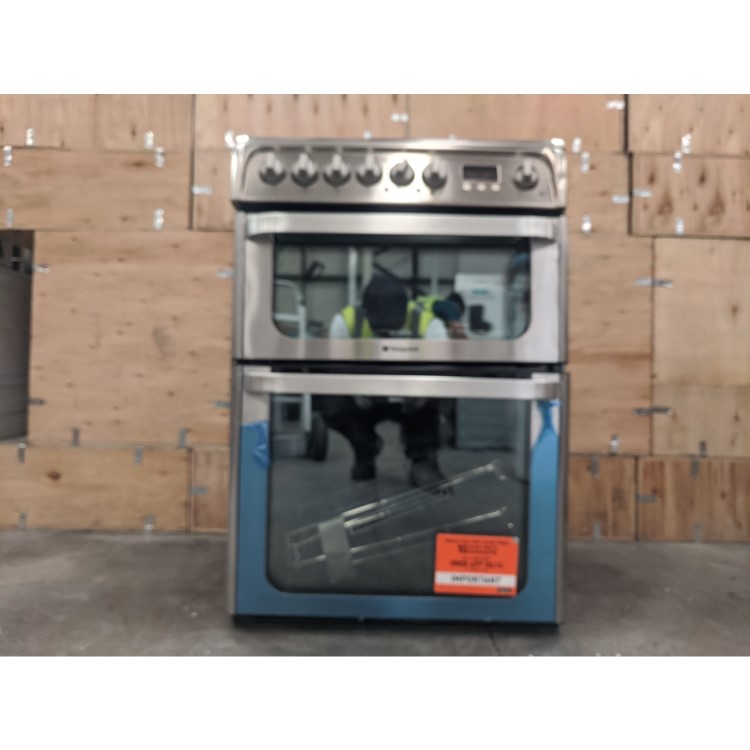 Refurbished Hotpoint Ultima HUE61X 60cm Double Oven Electric Cooker with Ceramic Hob Stainless Steel