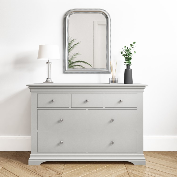 Pale Grey 4 + 3 Drawer Wide Chest of Drawers - Olivia