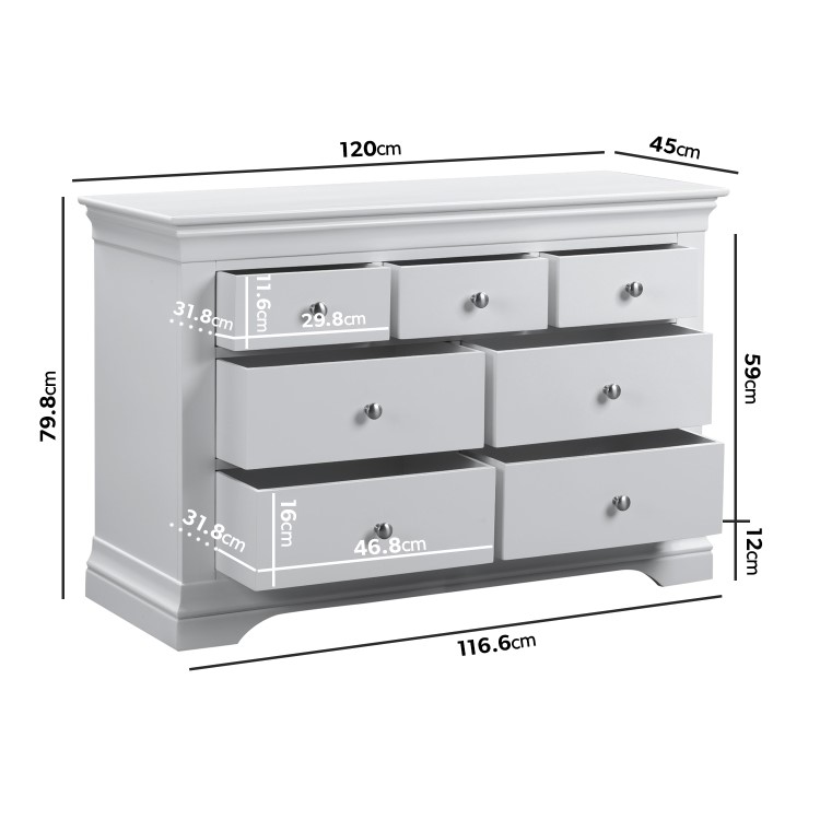 Pale Grey 4 + 3 Drawer Wide Chest of Drawers - Olivia