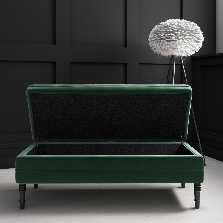Dark Green Velvet Ottoman Storage Bench - Safina