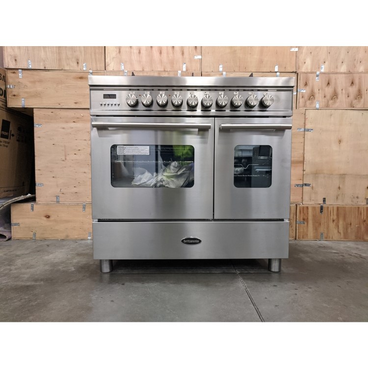 Refurbished Britannia Delphi 90cm Double Oven Dual Fuel Range Cooker - Stainless Steel
