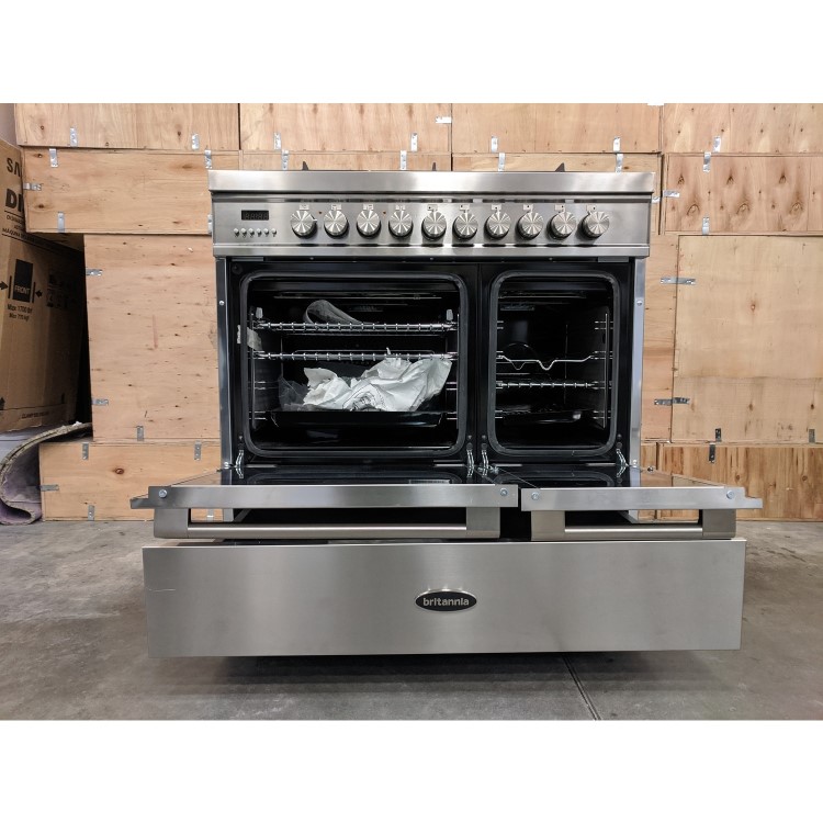 Refurbished Britannia Delphi 90cm Double Oven Dual Fuel Range Cooker - Stainless Steel
