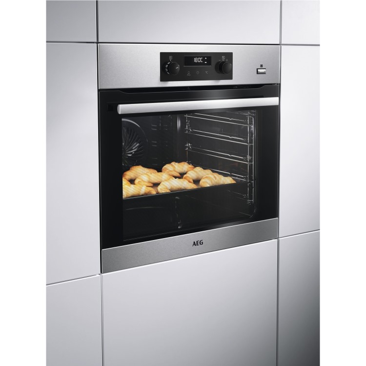 Refurbished AEG BPS355020M 60cm Single Built In Electric Oven with Pyrolytic Cleaning Stainless Steel