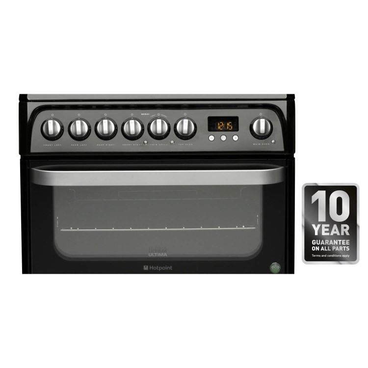 Refurbished Hotpoint HUD61KS 60cm Double Oven Dual Fuel Cooker Black