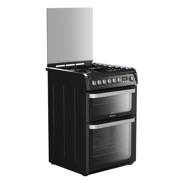 Refurbished Hotpoint HUD61KS 60cm Double Oven Dual Fuel Cooker Black