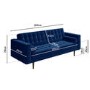 Mid Century Quilted Navy Blue Velvet 3 Seater Sofa - Elba