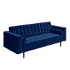 Mid Century Quilted Navy Blue Velvet 3 Seater Sofa - Elba