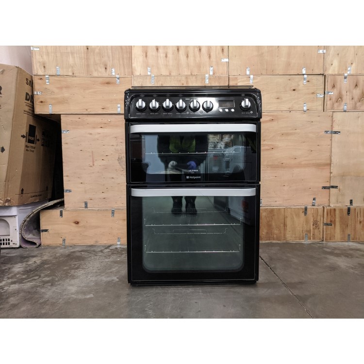 Refurbished Hotpoint HUD61KS 60cm Double Oven Dual Fuel Cooker Black