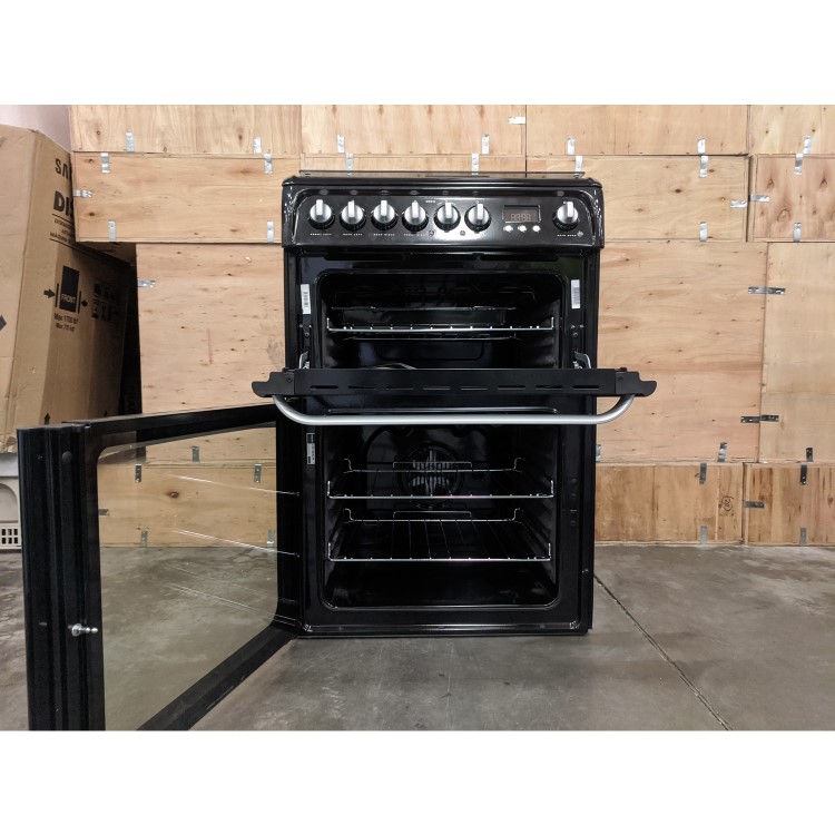 Refurbished Hotpoint HUD61KS 60cm Double Oven Dual Fuel Cooker Black