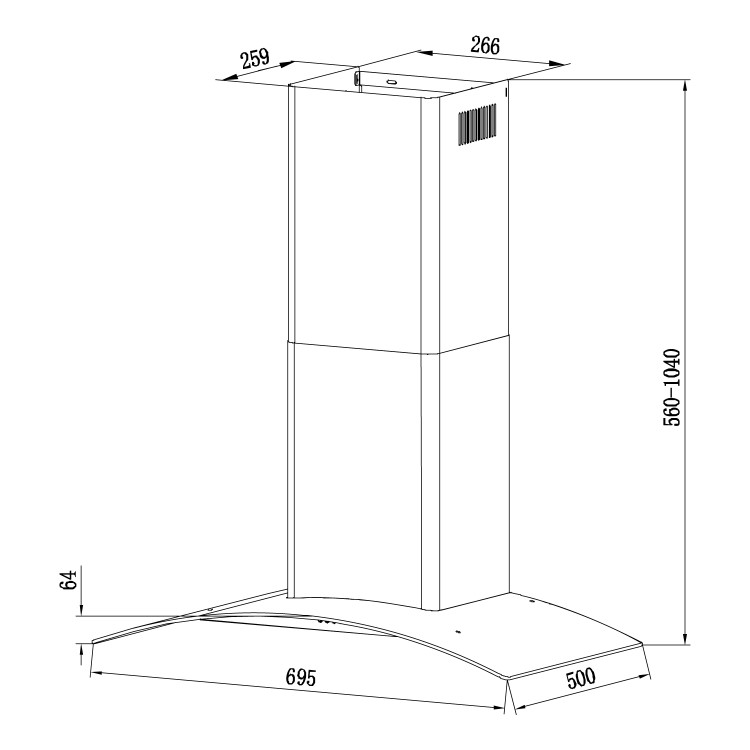 Refurbished Candy CGM70NX 70cm Curved Glass Chimney Cooker Hood Stainless Steel