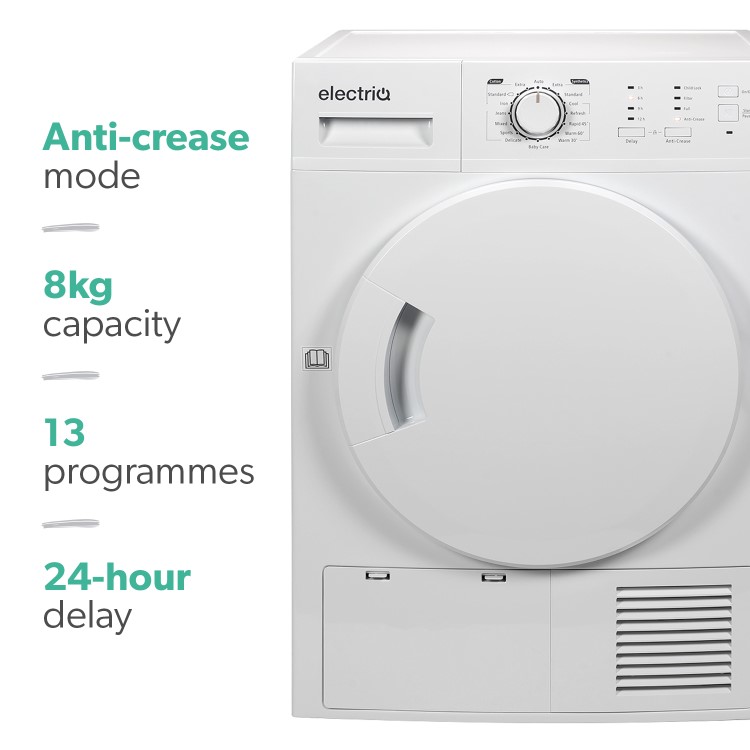 Refurbished electriQ EIQFSTDC8 Freestanding Condenser 8KG Tumble Dryer White