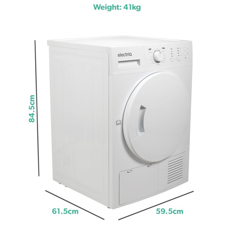 Refurbished electriQ EIQFSTDC8 Freestanding Condenser 8KG Tumble Dryer White