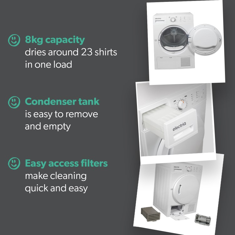 Refurbished electriQ EIQFSTDC8 Freestanding Condenser 8KG Tumble Dryer White