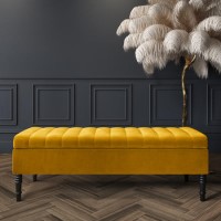 Safina Striped Top Storage Bench in Yellow Velvet