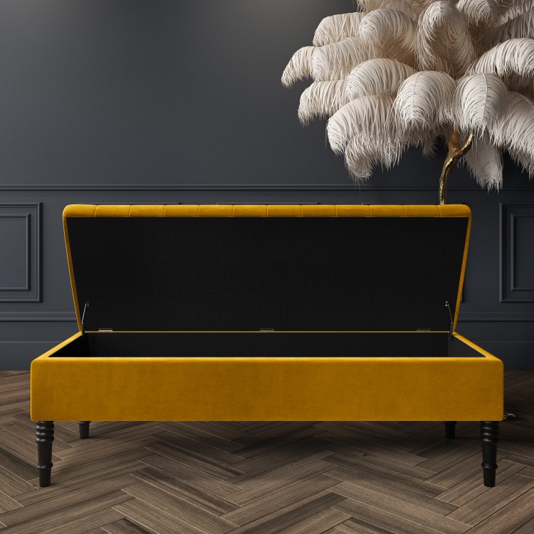 Safina Striped Top Storage Bench in Yellow Velvet