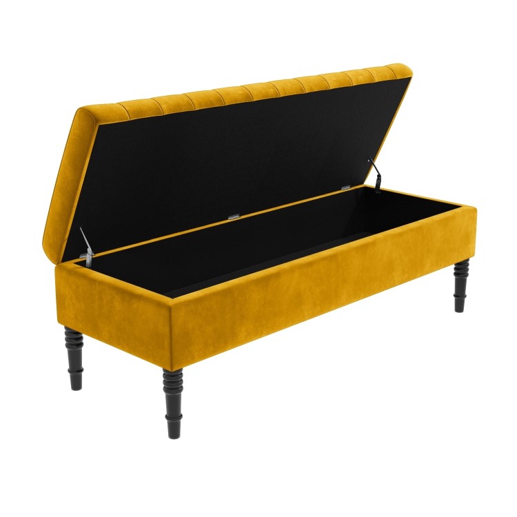Safina Striped Top Storage Bench in Yellow Velvet