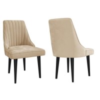 Pair of Beige Velvet Dining Chairs with Ribbed Back - Penelope