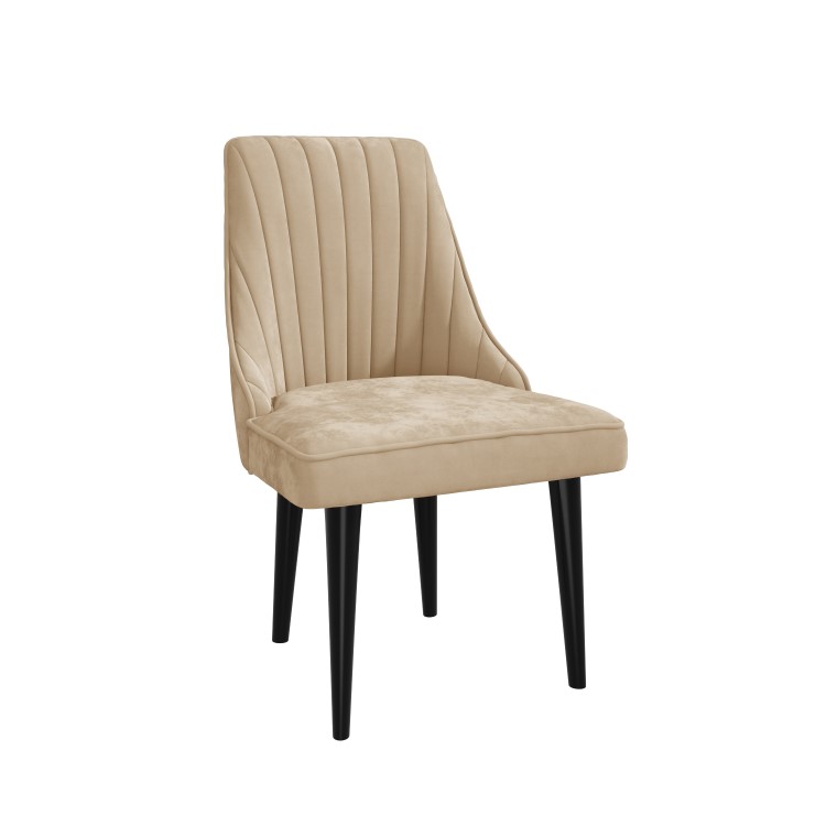 Pair of Beige Velvet Dining Chairs with Ribbed Back - Penelope
