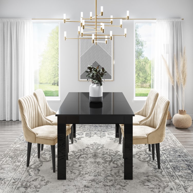 Pair of Beige Velvet Dining Chairs with Ribbed Back - Penelope