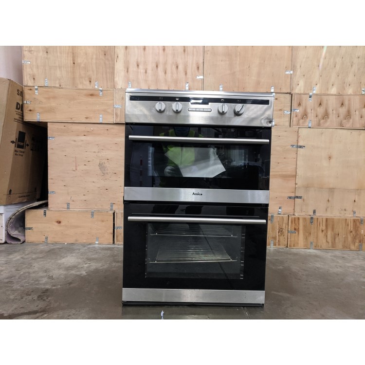 Refurbished Amica AFN6550SS 60cm Electric Double Oven Cooker With Induction Hob And Programmable Timer Stainless Steel