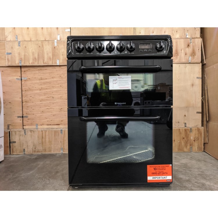 Refurbished Hotpoint HAE60KS 60cm Double Oven Electric Cooker Black