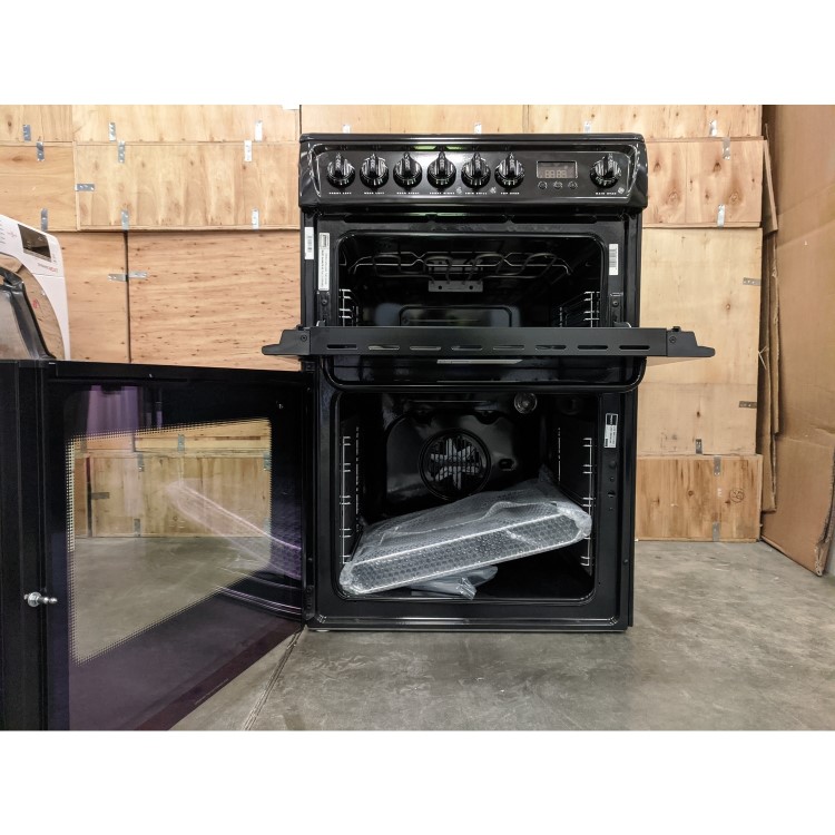 Refurbished Hotpoint HAE60KS 60cm Double Oven Electric Cooker Black