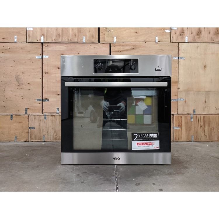 Refurbished AEG SteamBake BPS355020M Pyrolytic Self Cleaning 60cm Single Built In Electric Oven Stainless Steel