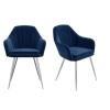 Set of 2 Navy Blue Velvet Dining Tub Chairs with Chrome Legs - Logan